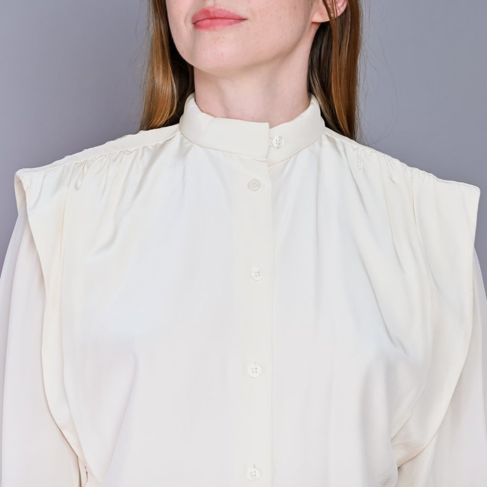 VINTAGE Levante Ivory Silk Button-Front Blouse - Picture 2 of 10